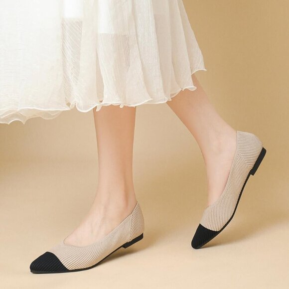 Hapuss Flat Shoes Women Cream Mesh Pointed Toe Knit Ballet Comfortable Shoes - Picture 6 of 7